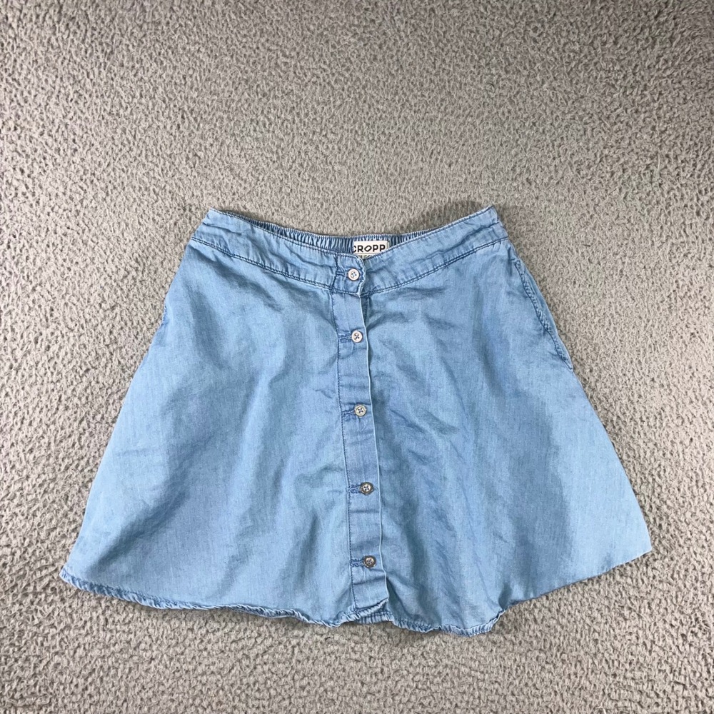 Cropp Mini Skirt‎ Women M Light Wash Denim Look Button Front Flared Boho Skater